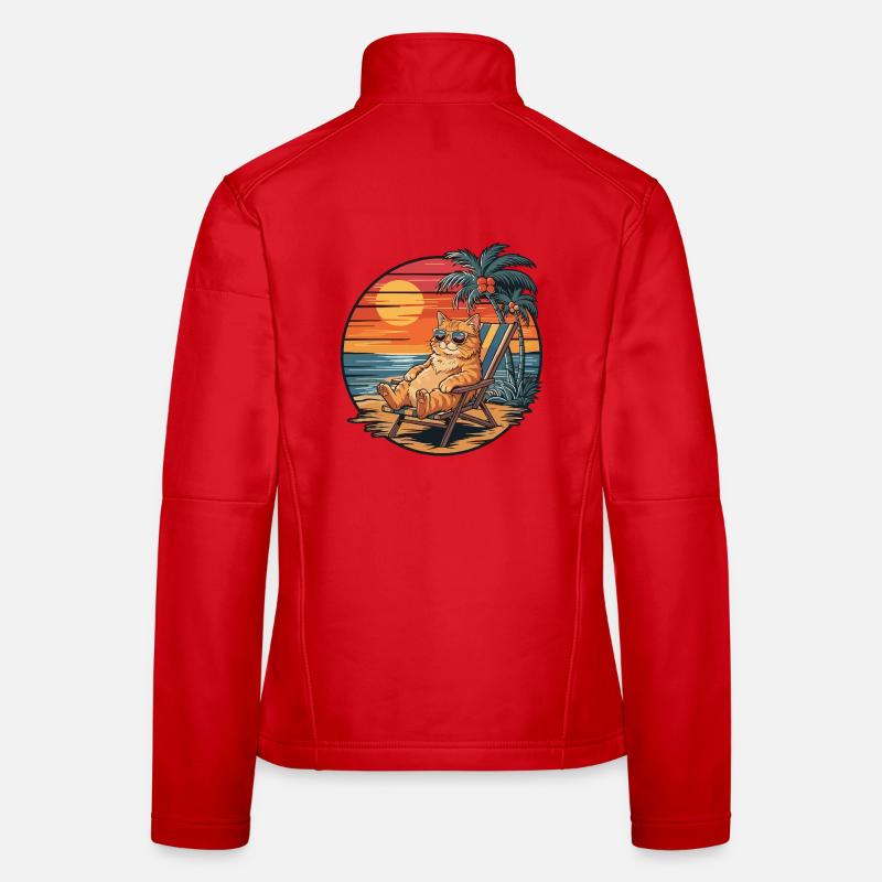 Funny Cat on Beach Summer Vacation Sunset Women's Softshell Jacket