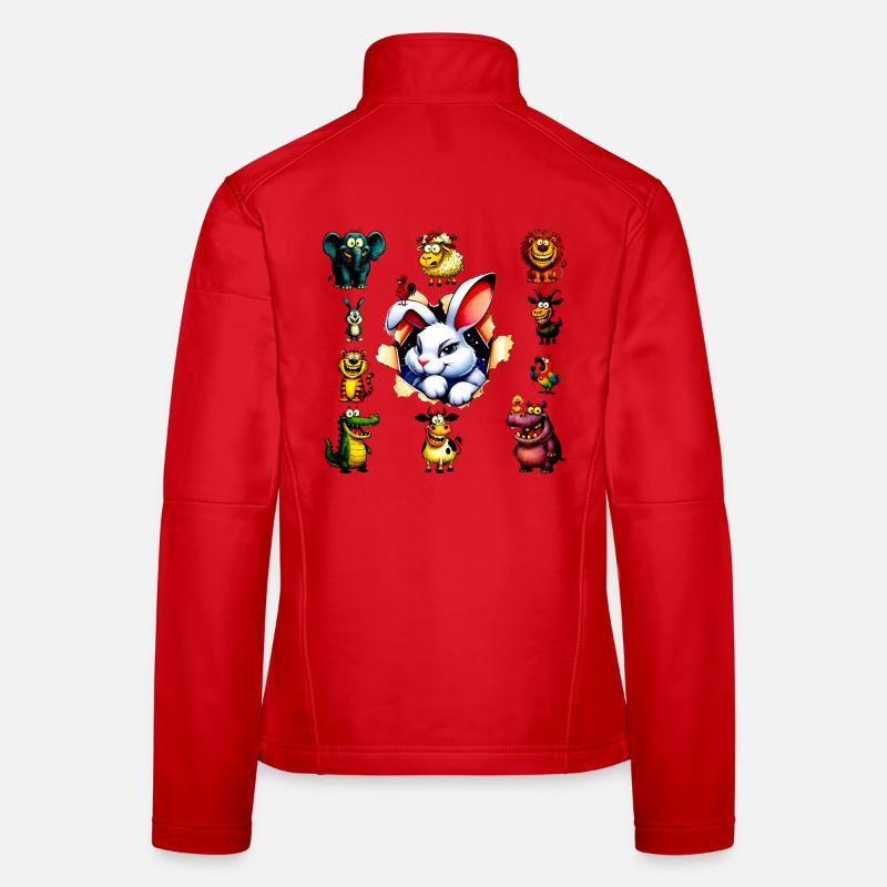 Happy Cartoon Animals Bunny Design - Women's Softshell Jacket - red
