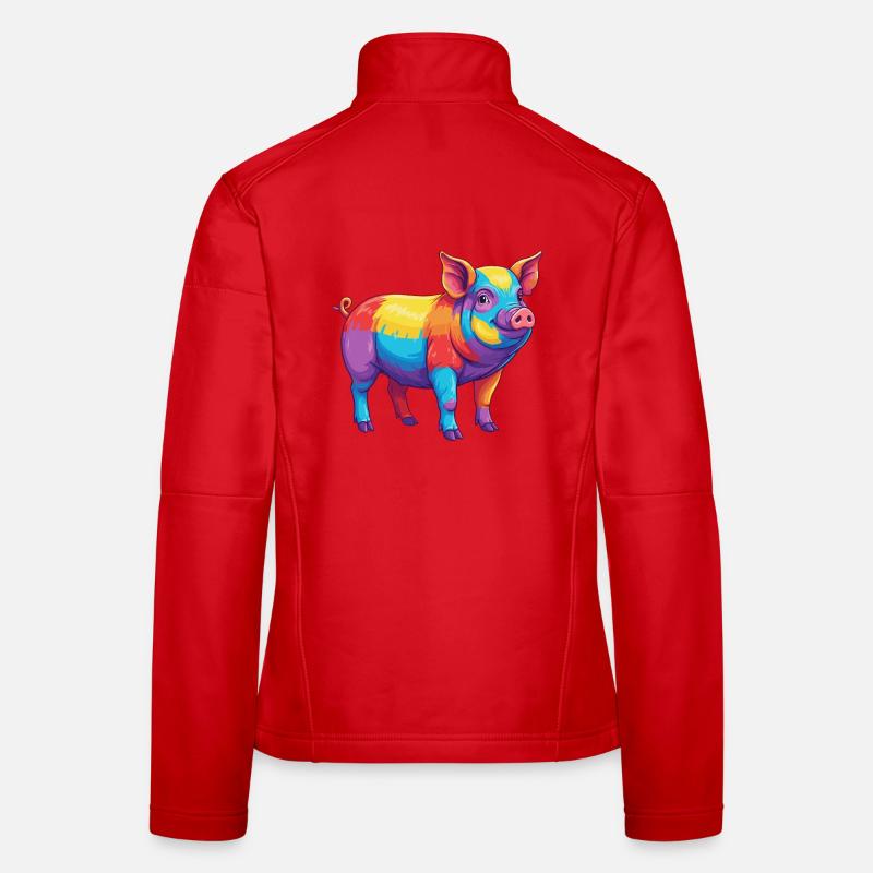 Buntes Schwein-Regenbogen-Pop-Art-Aquarell - Frauen Softshelljacke - Rot