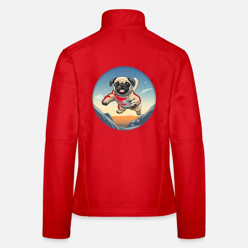 Pug Sprung über Berglandschaft Frauen Softshelljacke