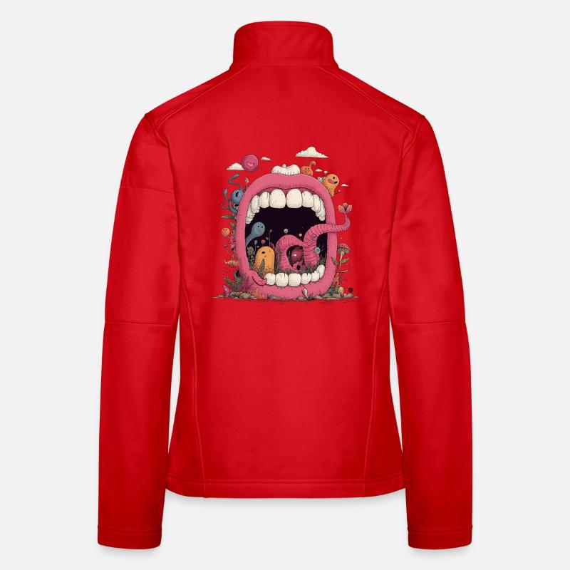 Pink Mouth World with Creatures Women's Softshell Jacket