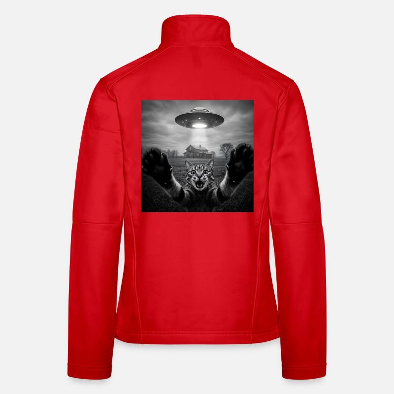 Design drôle d’extraterrestre d’un chat spatial OVNI Veste en tissu softshell Femme