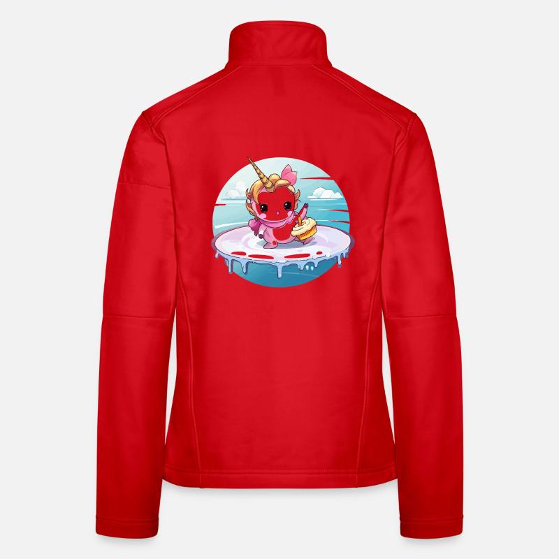 Einhorn am Surfbrett mit Cupcake Frauen Softshelljacke