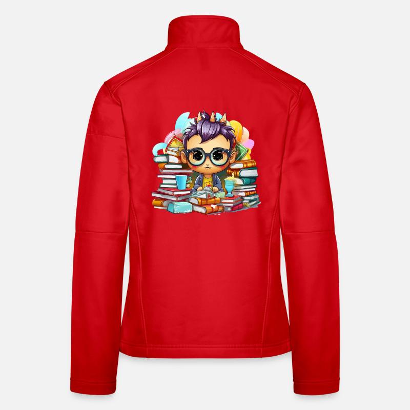 Learning hero Chibi with books Women's Softshell Jacket