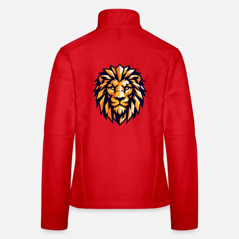 Geometrischer Löwe Orange-Schwarz Frauen Softshelljacke