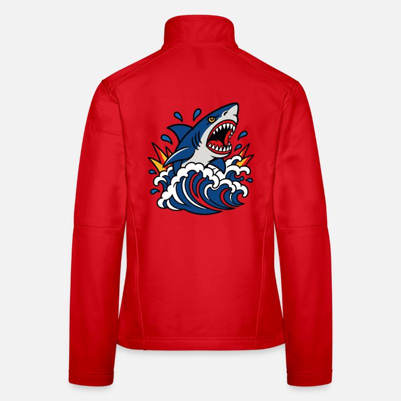 Furious shark in the tattoo style waves - Women's Softshell Jacket - red