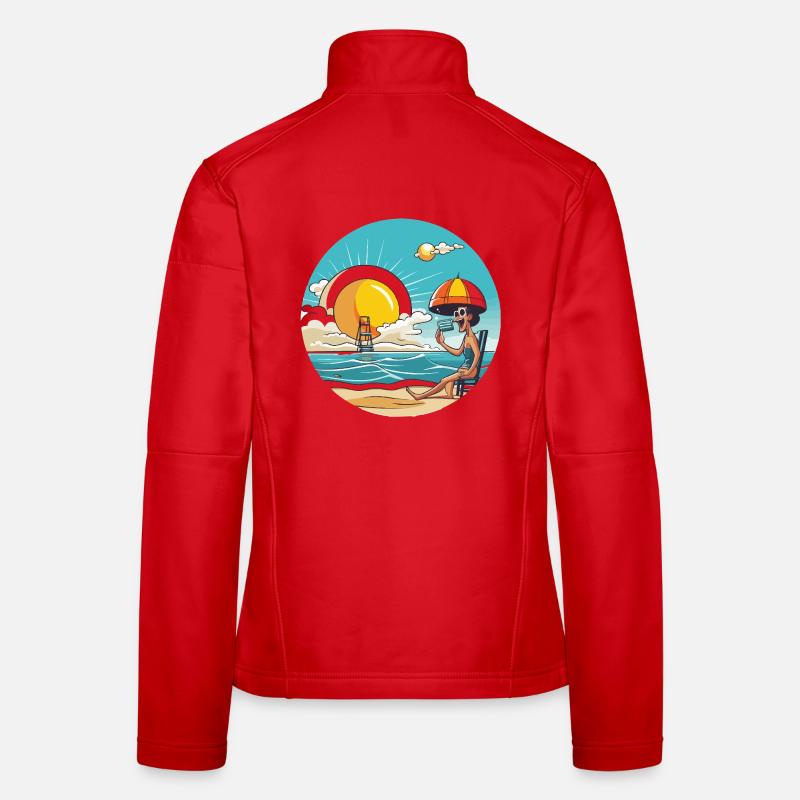 Retro Strandsonne Cartoon Frauen Softshelljacke