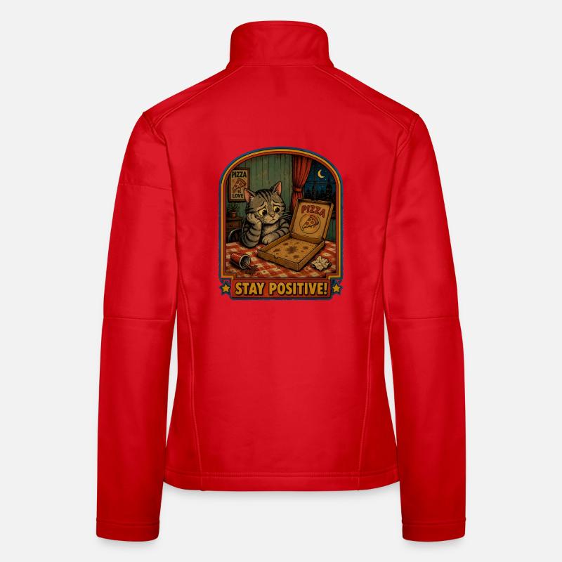 Pizza Abend Katze Stay Positive Frauen Softshelljacke