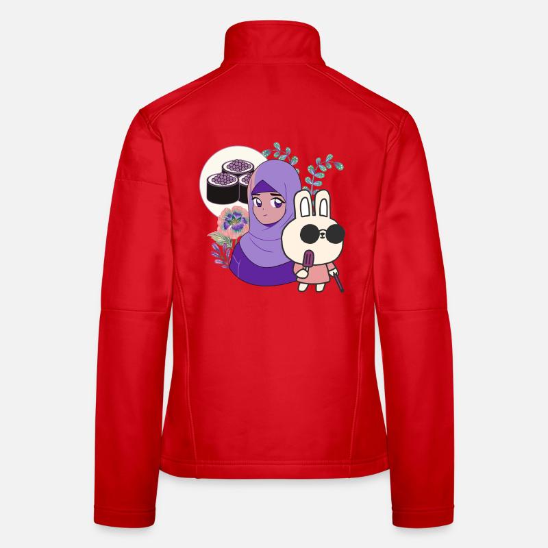 Kawaii Sushi & Bunny with Walking Cane - Women's Softshell Jacket - red