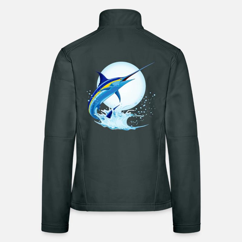 Blauer Marlin-Schwertfisch springt aus dem Ozean Frauen Softshelljacke