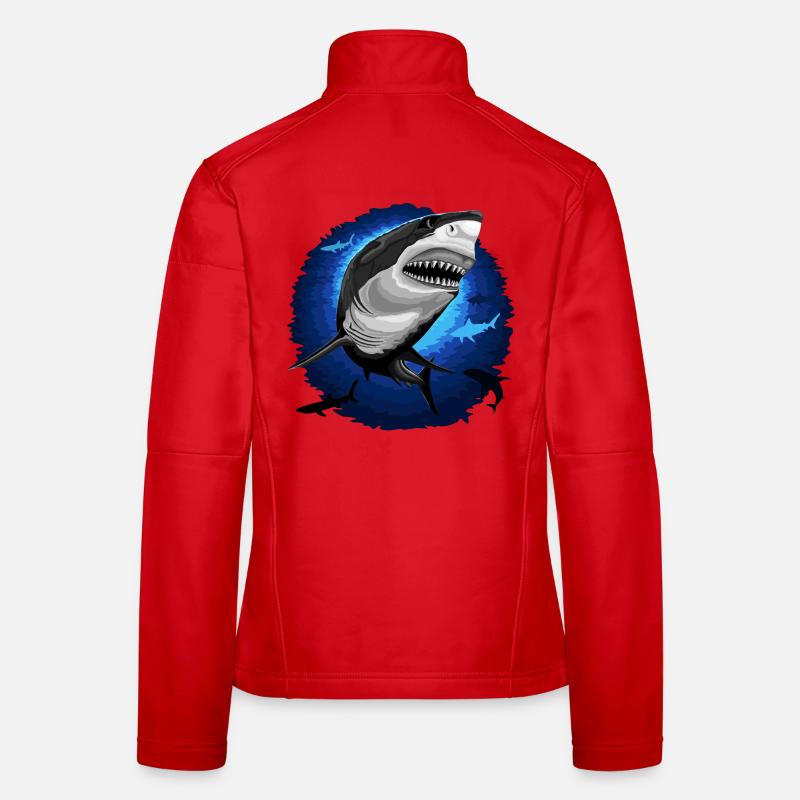 Shark Attack jaws on Deep Blue Ocean Women's Softshell Jacket