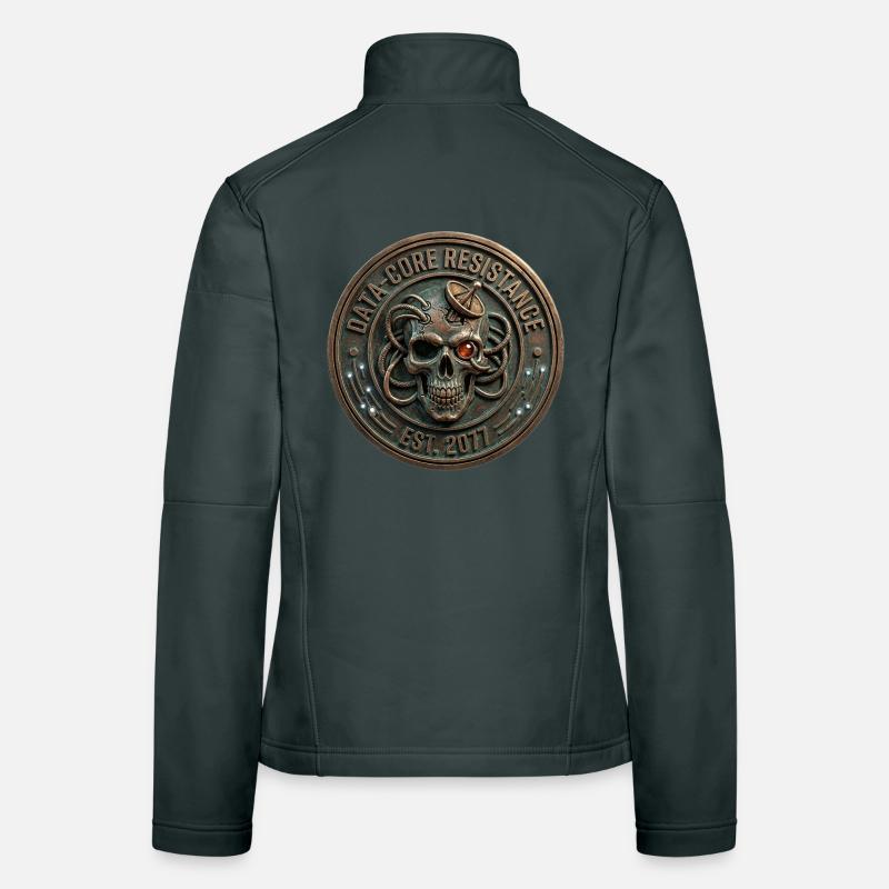 Data-Core Resistance - Cyberpunk Totenkopf Emblem Frauen Softshelljacke