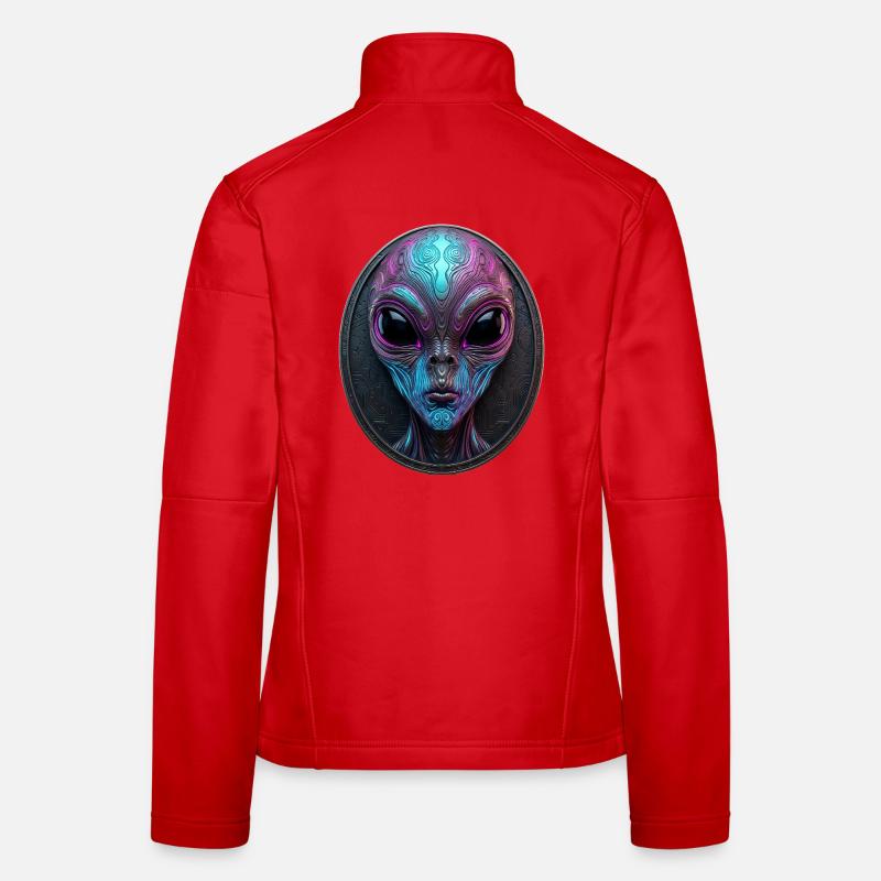 Neon Alien Medallion Sci-Fi Art Women's Softshell Jacket
