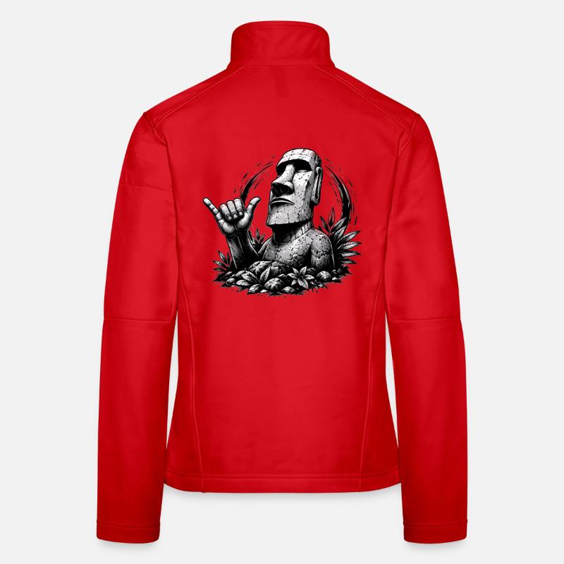 Moai Easter Island Statue with Shaka Sign Women's Softshell Jacket