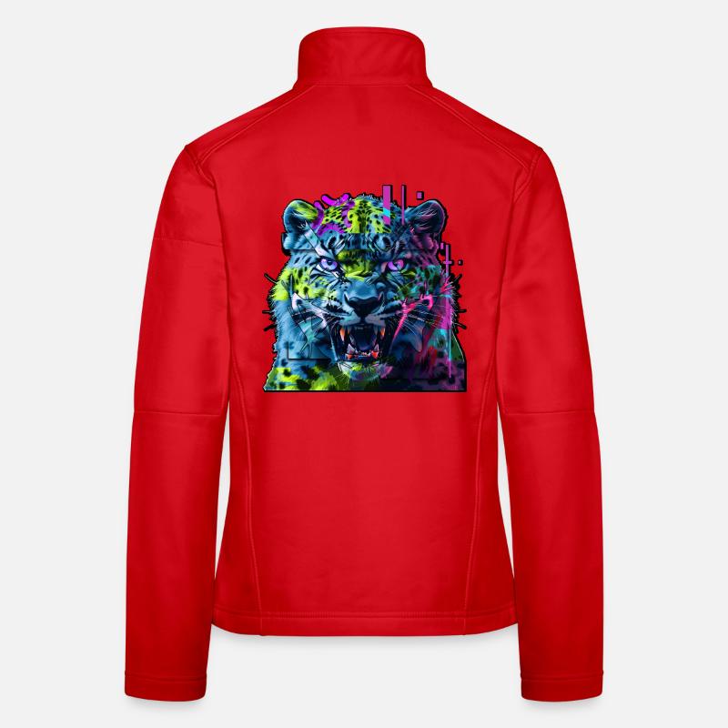 Techno Neon Leopard – Glitchcore Art - Frauen Softshelljacke - Rot