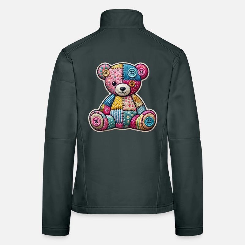 Patchwork Teddy Bear Embroidery Women's Softshell Jacket