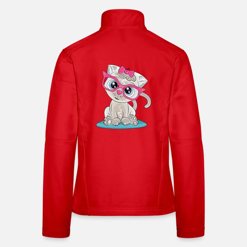 Kitten with Pink Glasses and Bow Women's Softshell Jacket