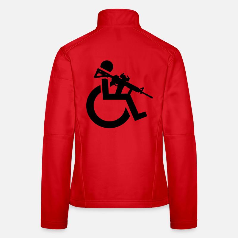 Bewaffneter Rollstuhlfahrer mit Gewehr, Waffe # Frauen Softshelljacke