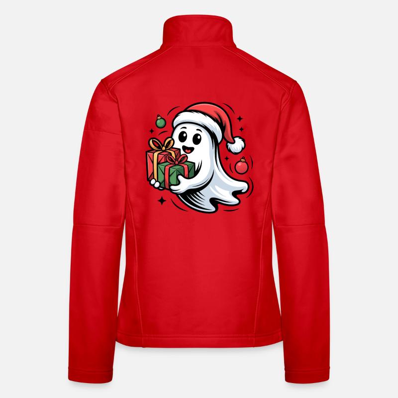 Christmas Ghost with Gifts Cartoon - Women's Softshell Jacket - red