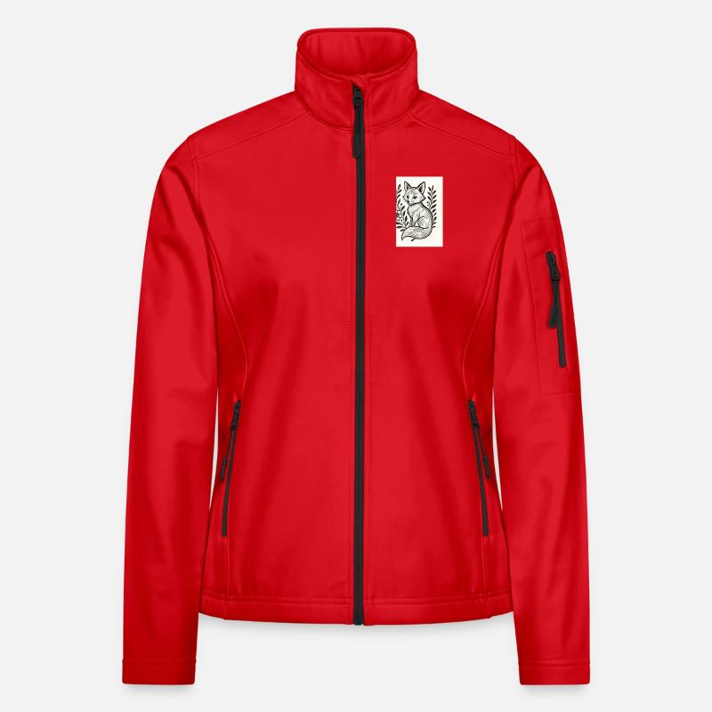 Fox in Floral Wreath Lineart - Women's Softshell Jacket - red