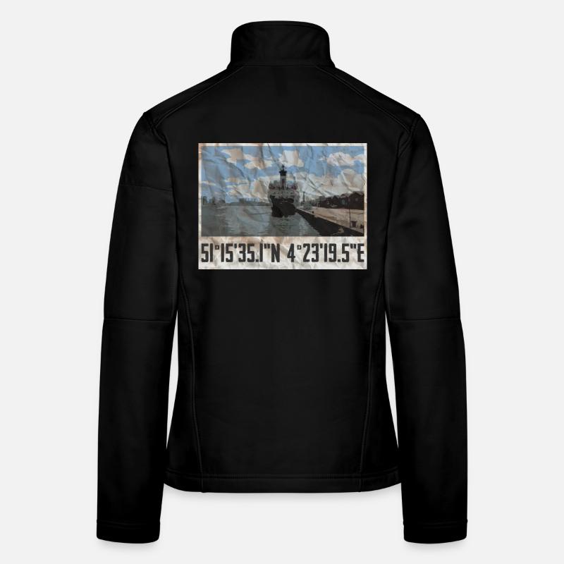 Conception du port d’Anvers avec coordonnées géographiques Veste en tissu softshell Femme