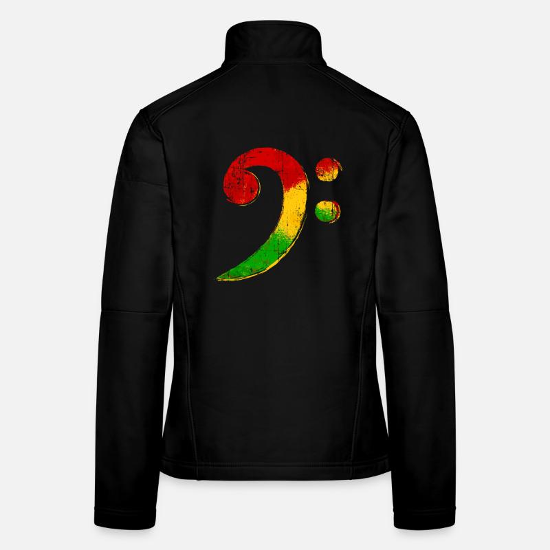 Bass Clef Reggae Gift for bassist - Women's Softshell Jacket - black