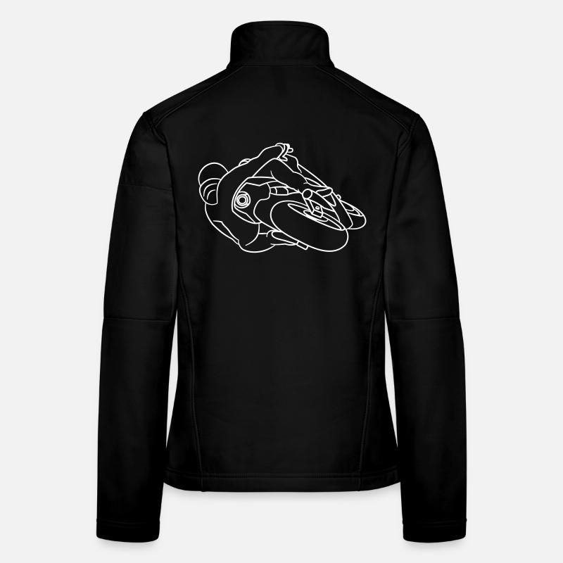 Rennmotorrad in Schräglage - von hinten, hell - Frauen Softshelljacke - Schwarz