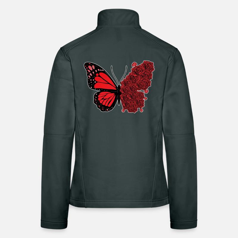 Fleurs de roses papillon Veste en tissu softshell Femme