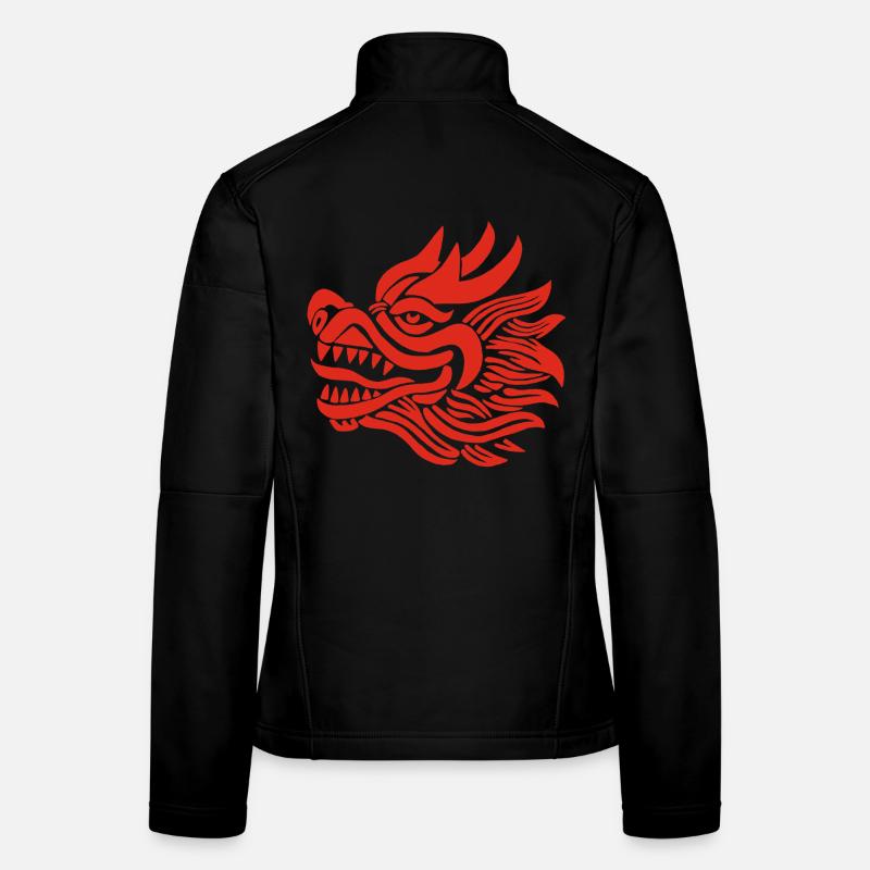 Chinesischer Drachenkopf (Rot) - Frauen Softshelljacke - Schwarz