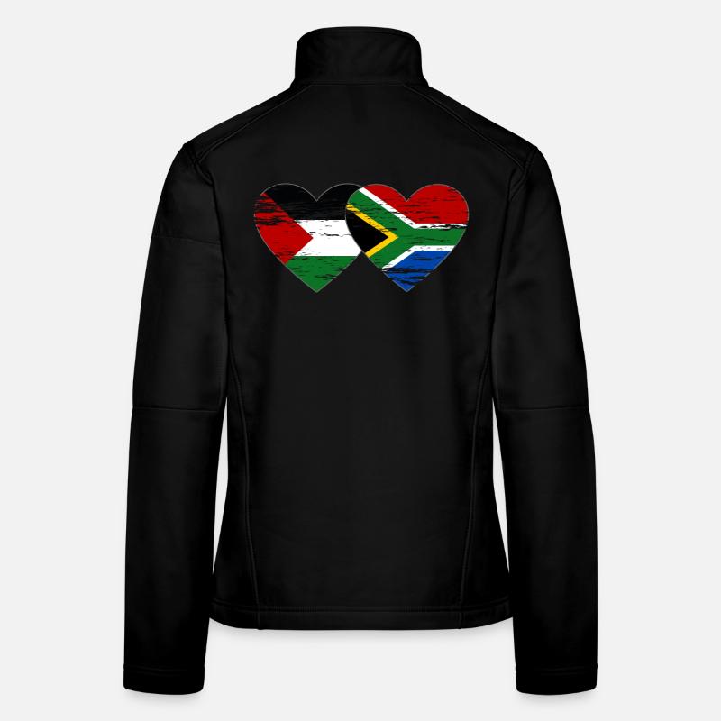 Palestine Afrique du Sud drapeau coeur utilisé Veste en tissu softshell Femme