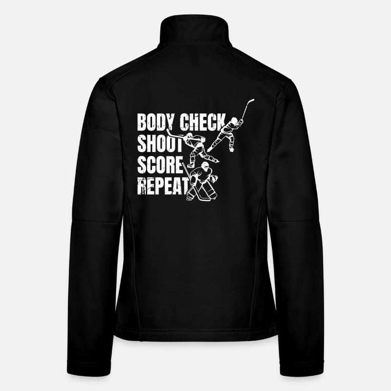Body Check Shoot Score Repeat Frauen Softshelljacke