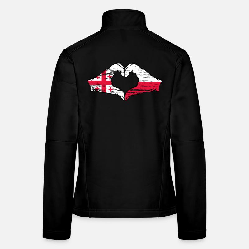 Géorgie Pologne Drapeau Mains Coeur Forme Utilisé Veste en tissu softshell Femme