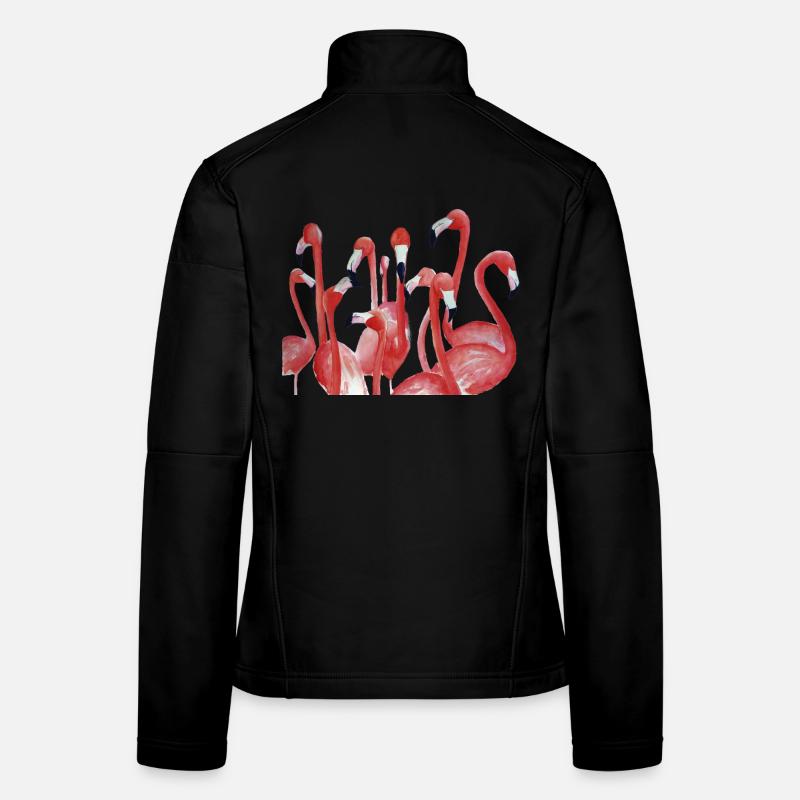 Lebendiges Flamingo-Aquarell-Ensemble - Frauen Softshelljacke - Schwarz