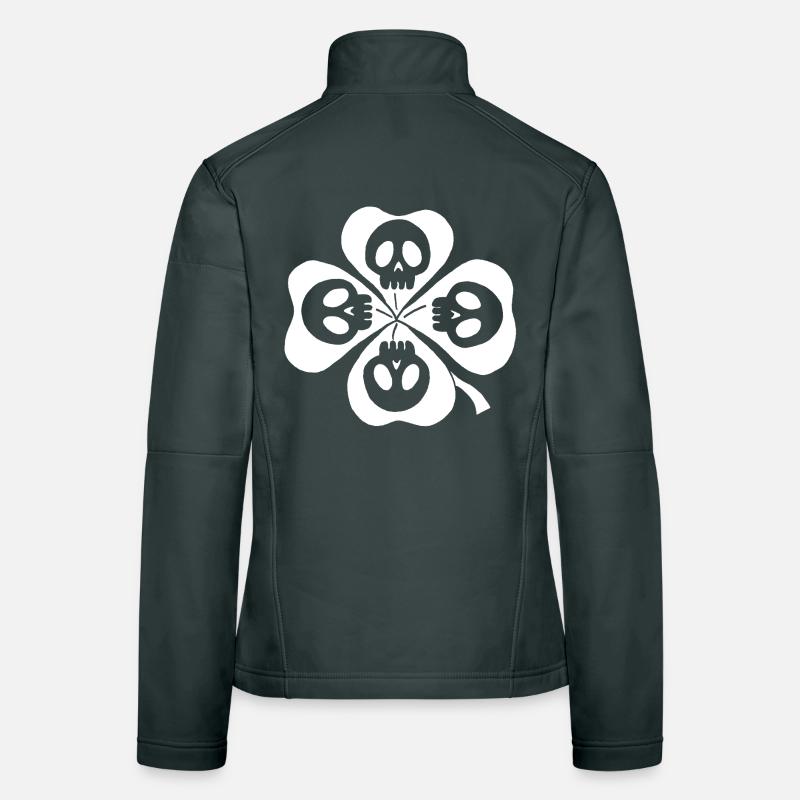 Skulls and white four-leaf clover Women's Softshell Jacket