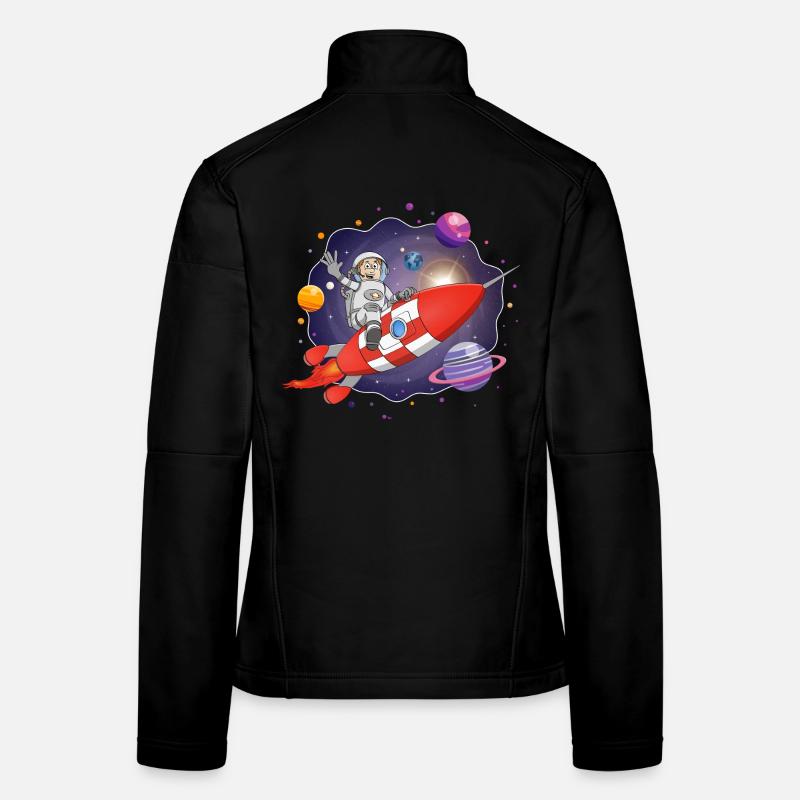 The astronaut on the red rocket in space Women's Softshell Jacket