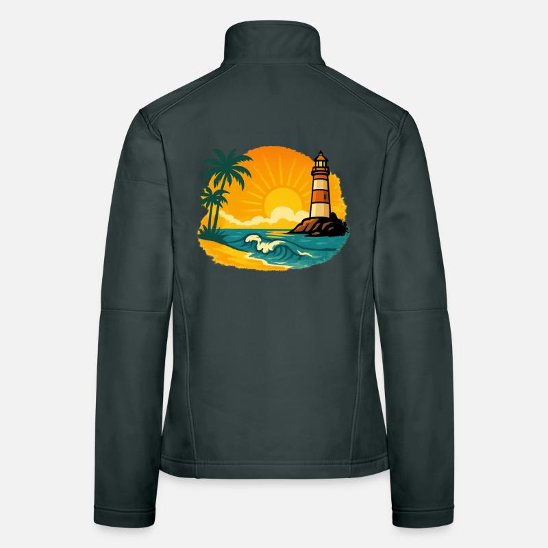 Sunset with lighthouse on tropical beach Women's Softshell Jacket