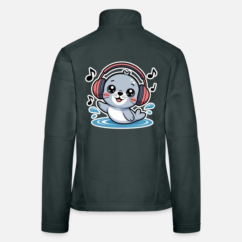 Cute seal with headphones and music notes Women's Softshell Jacket