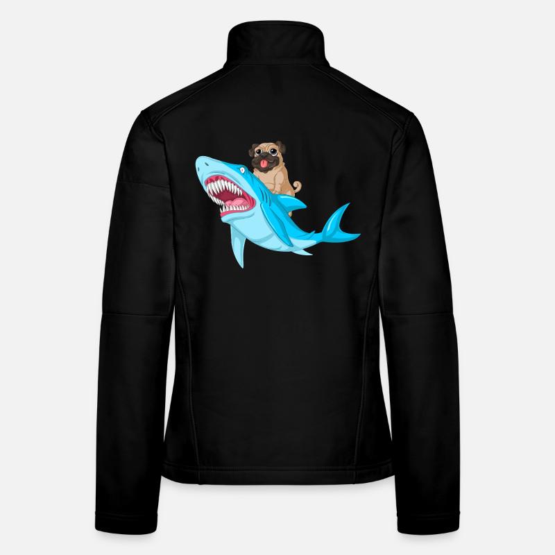 Pug Riding Shark Funny Women's Softshell Jacket
