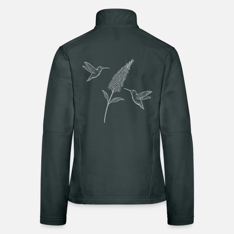 Colibris avec fleur Boho Cottagecore Veste en tissu softshell Femme