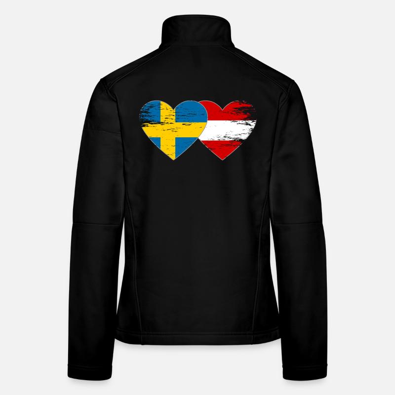 Suède Autriche Drapeau Coeur utilisé Veste en tissu softshell Femme