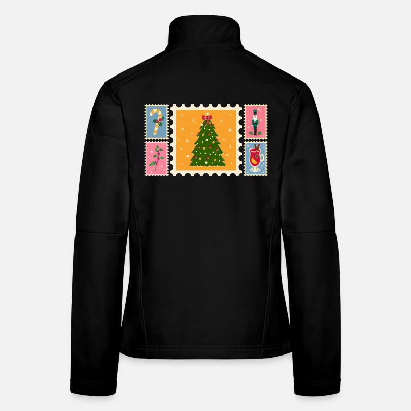 Weihnachtsbaum im Briefmarkenstil - Frauen Softshelljacke - Schwarz