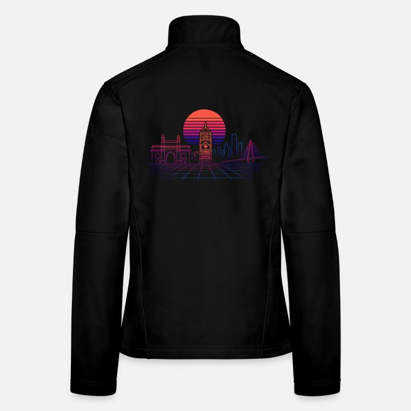 Neon-Synthwave Stadtsilhouette - Mumbai Frauen Softshelljacke