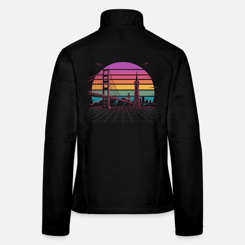Rainbow Bridge Neon Skyline San Francisco Women's Softshell Jacket