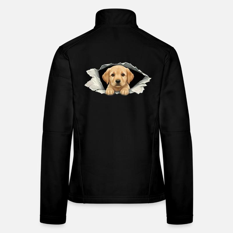Bébé chiot Golden Retriever qui regarde en papier déchiré Veste en tissu softshell Femme