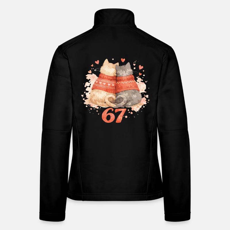 67 Six Seven Katze Valentine Herz Miau Geschenk Frauen Softshelljacke