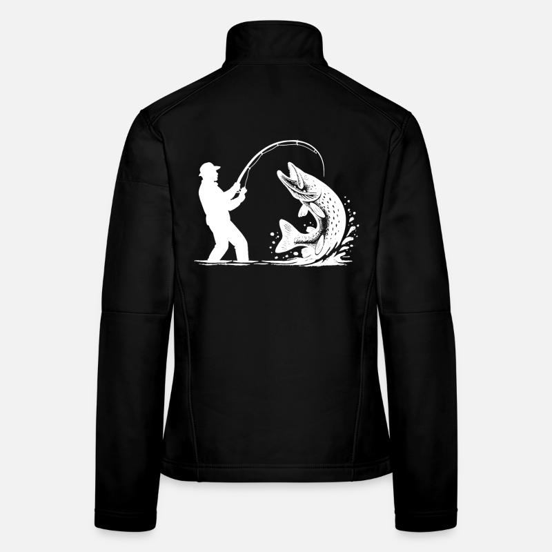 Cadeau pêcheur pêcheur de brochet Prédateur Veste en tissu softshell Femme