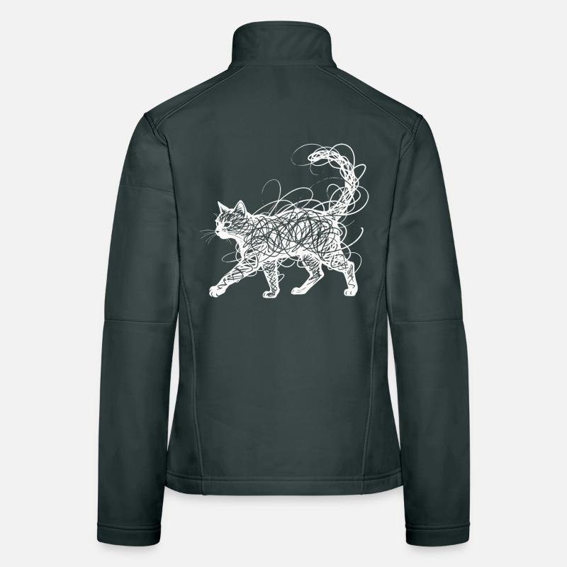 Minimalistisches Scribble Katze Line Art Japanisch Frauen Softshelljacke