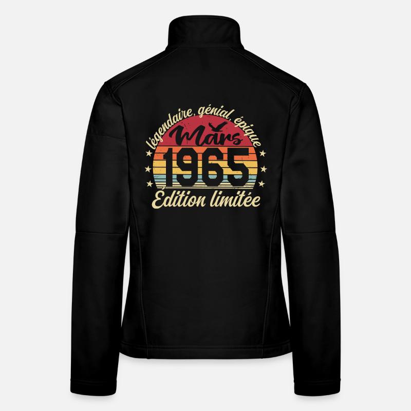 Mars 1965 61 ans Cadeau Anniversaire Mars 1965 Veste en tissu softshell Femme