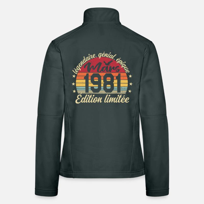 Mars 1981 45 ans Cadeau Anniversaire Mars 1981 Veste en tissu softshell Femme