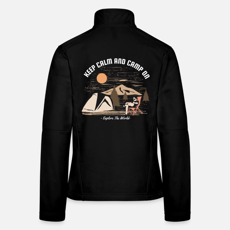 Keep Calm and Camp On Funny Camping Women's Softshell Jacket